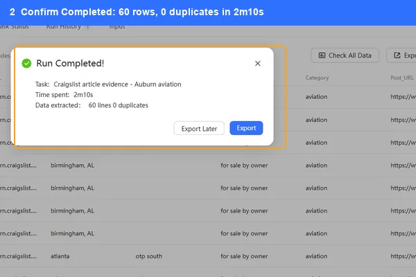 Craigslist Scraper web task completed with 60 rows and no duplicates