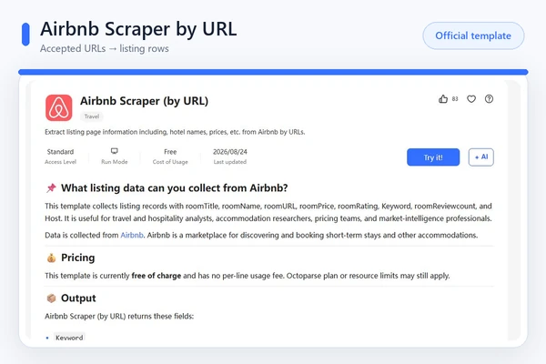 Octoparse Airbnb URL template listing fields