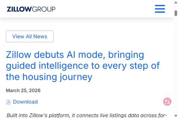 Zillow Group announcement of Zillow AI mode dated March 25, 2026