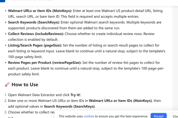 The template's actual Input panel: the 5 real parameters, taken from the live page