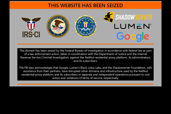 Seizure notice displayed at ProxyJet's former residential product URL