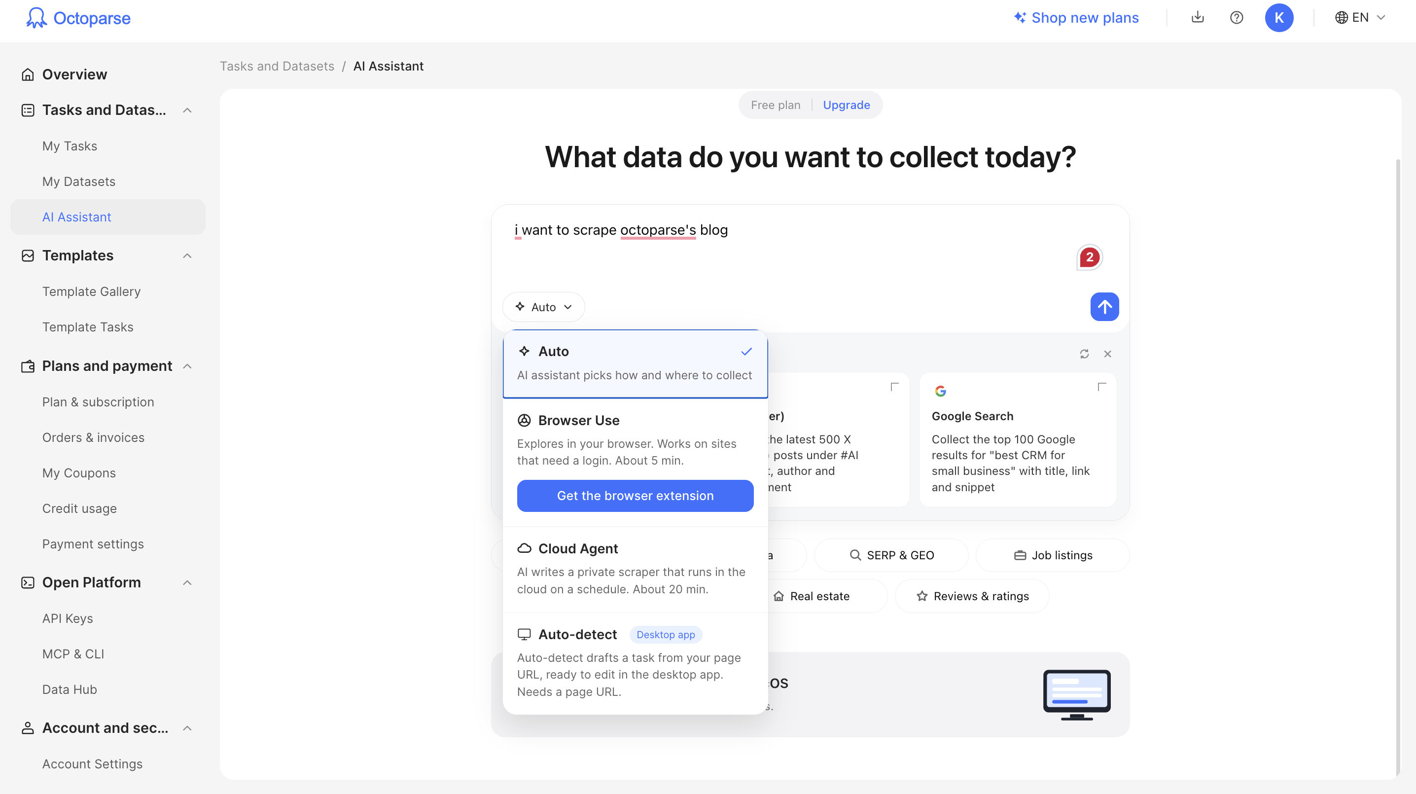 Octoparse's AI assistant