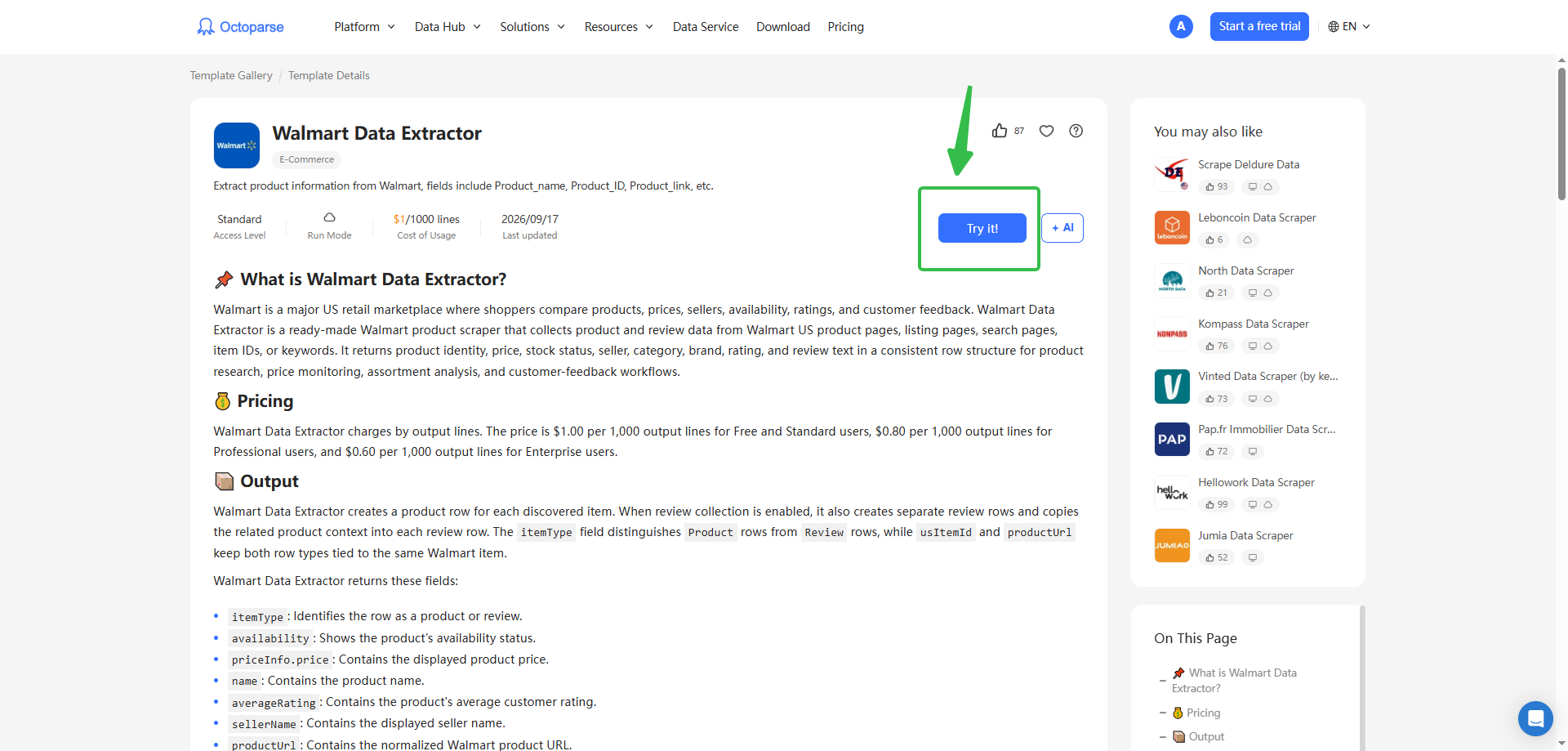 how to try the templates on Octoparse