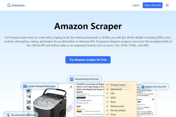 Octoparse official Amazon Scraper page, captured October 7, 2026