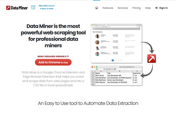 Data Miner official homepage, captured October 7, 2026