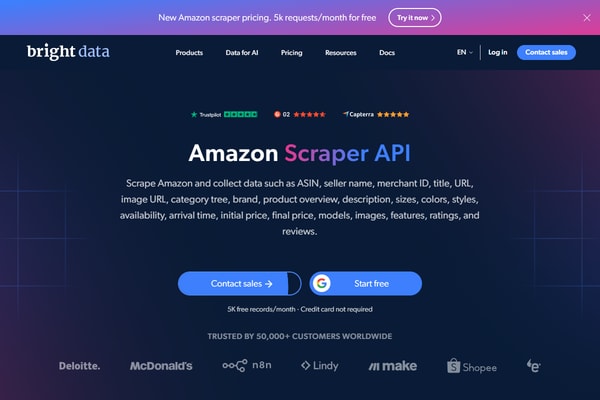 Bright Data official Amazon Scraper API page, captured October 7, 2026