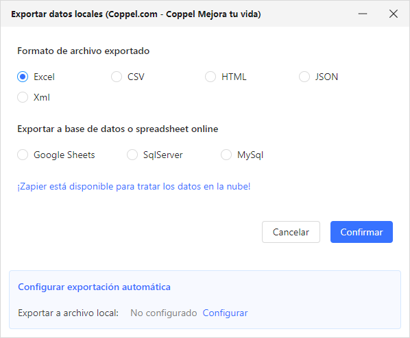 exportar datos de coppel