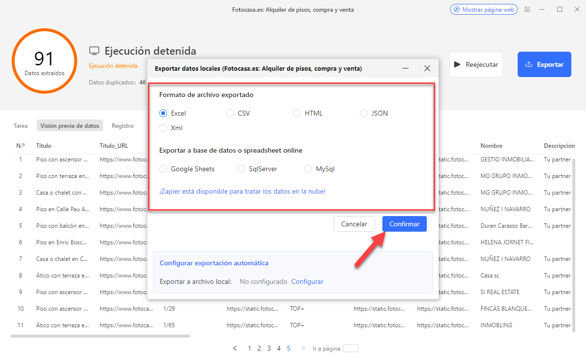 exporta datos de fotocasa