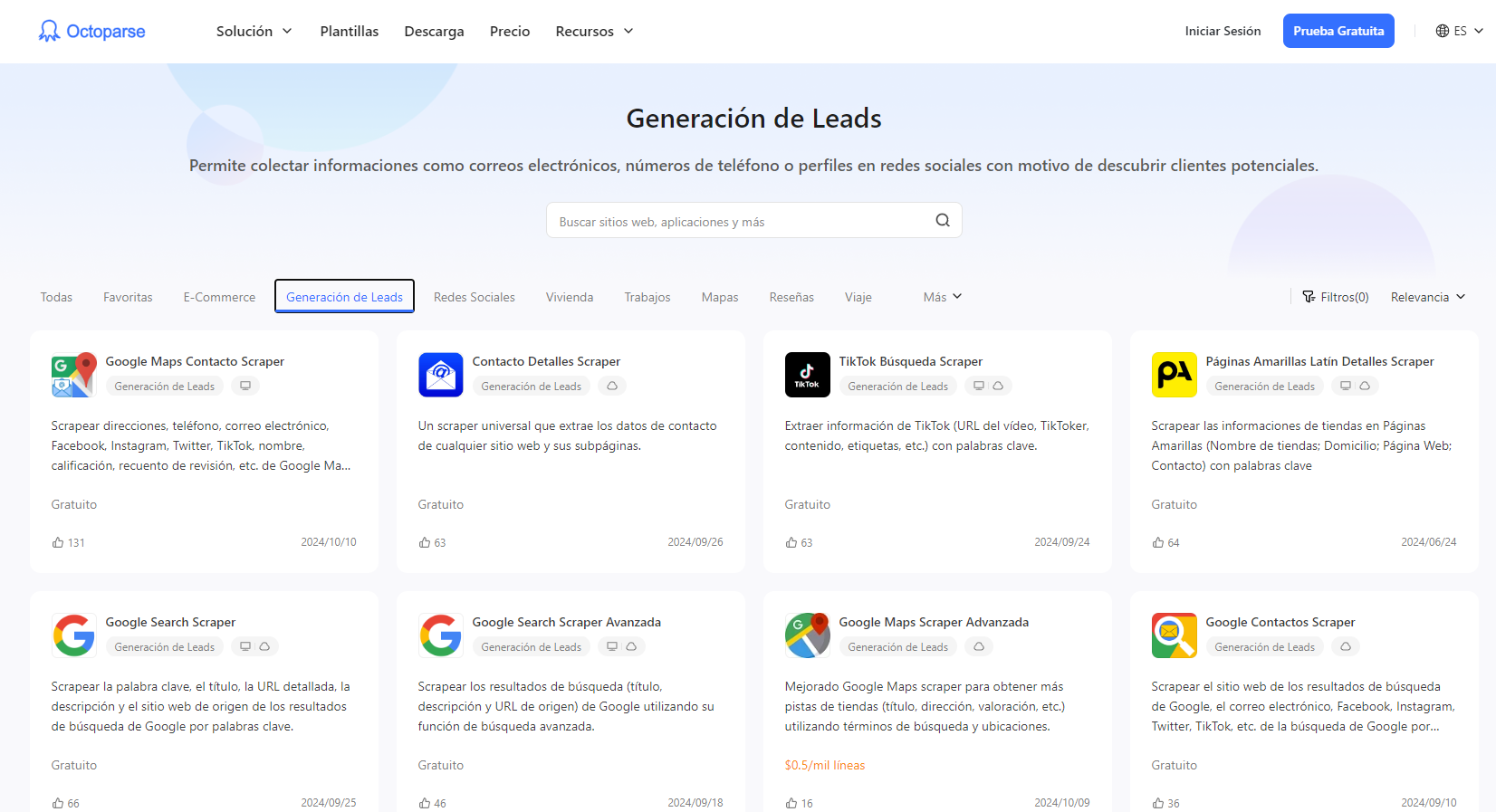 plantillas de generacion de leads octoparse