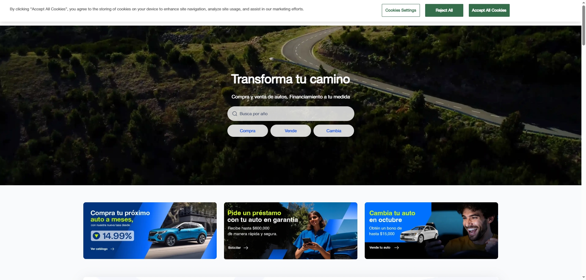 Interfaz de venta de coches usados ​​en la plataforma Kavak