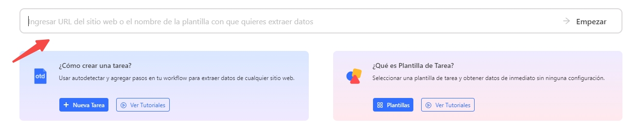 Diagrama de ejemplo de operación para empezar crear una nueva tarea en Octoparse