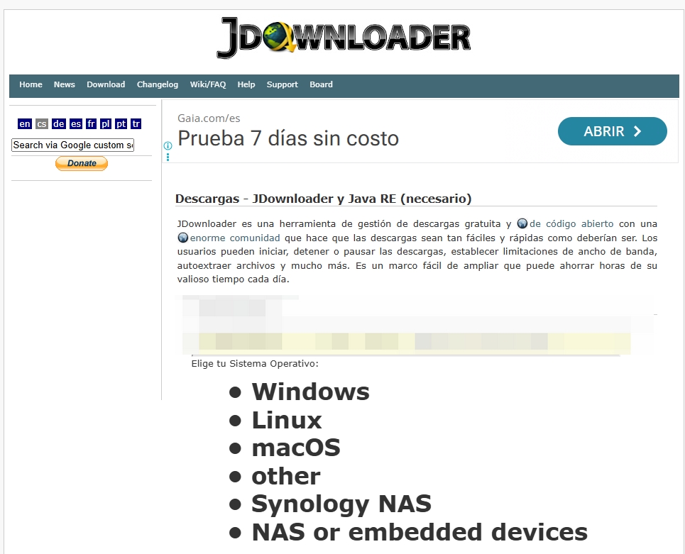 Capturas de pantalla de la interfaz de JDownloader