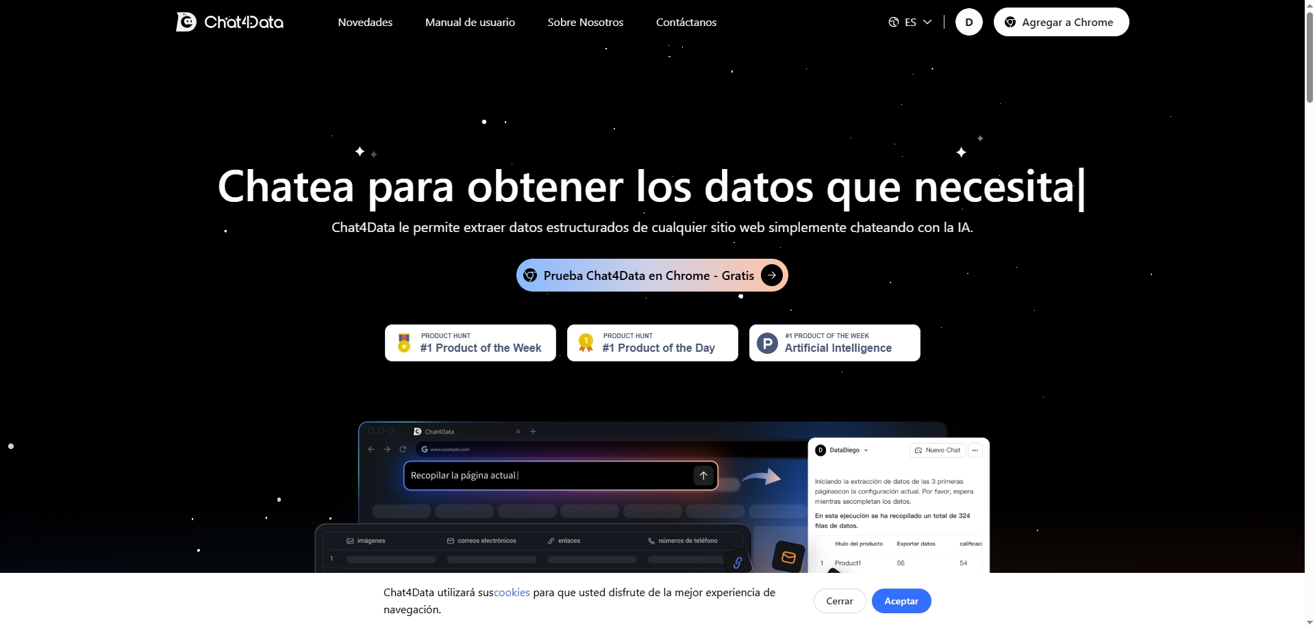 Captura de pantalla de interfaz de Chat4data