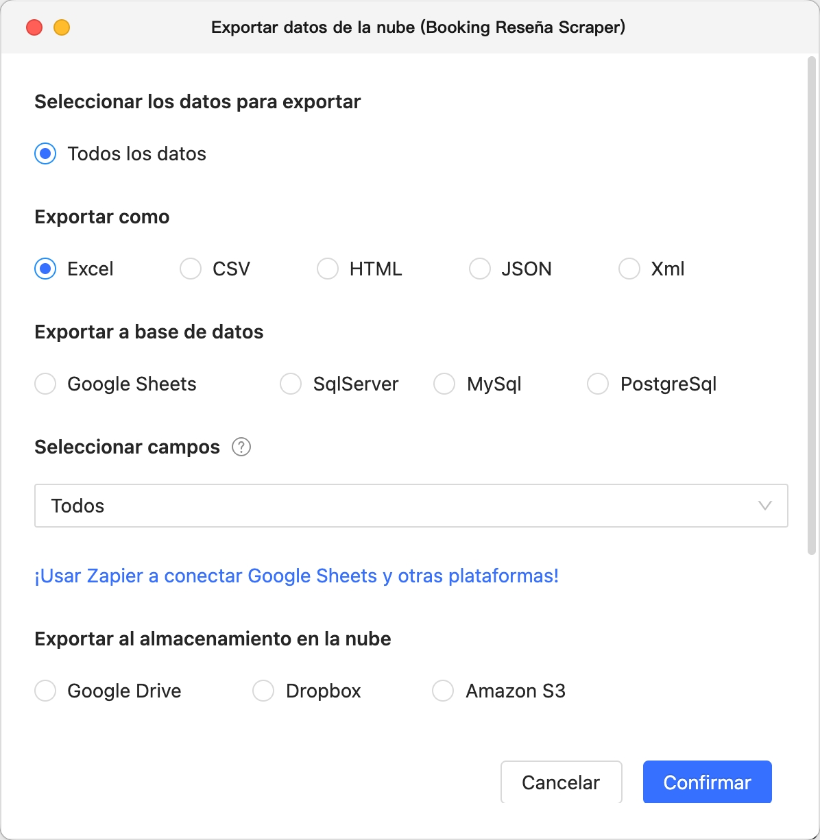 Simplemente exporta los datos de reseñas.