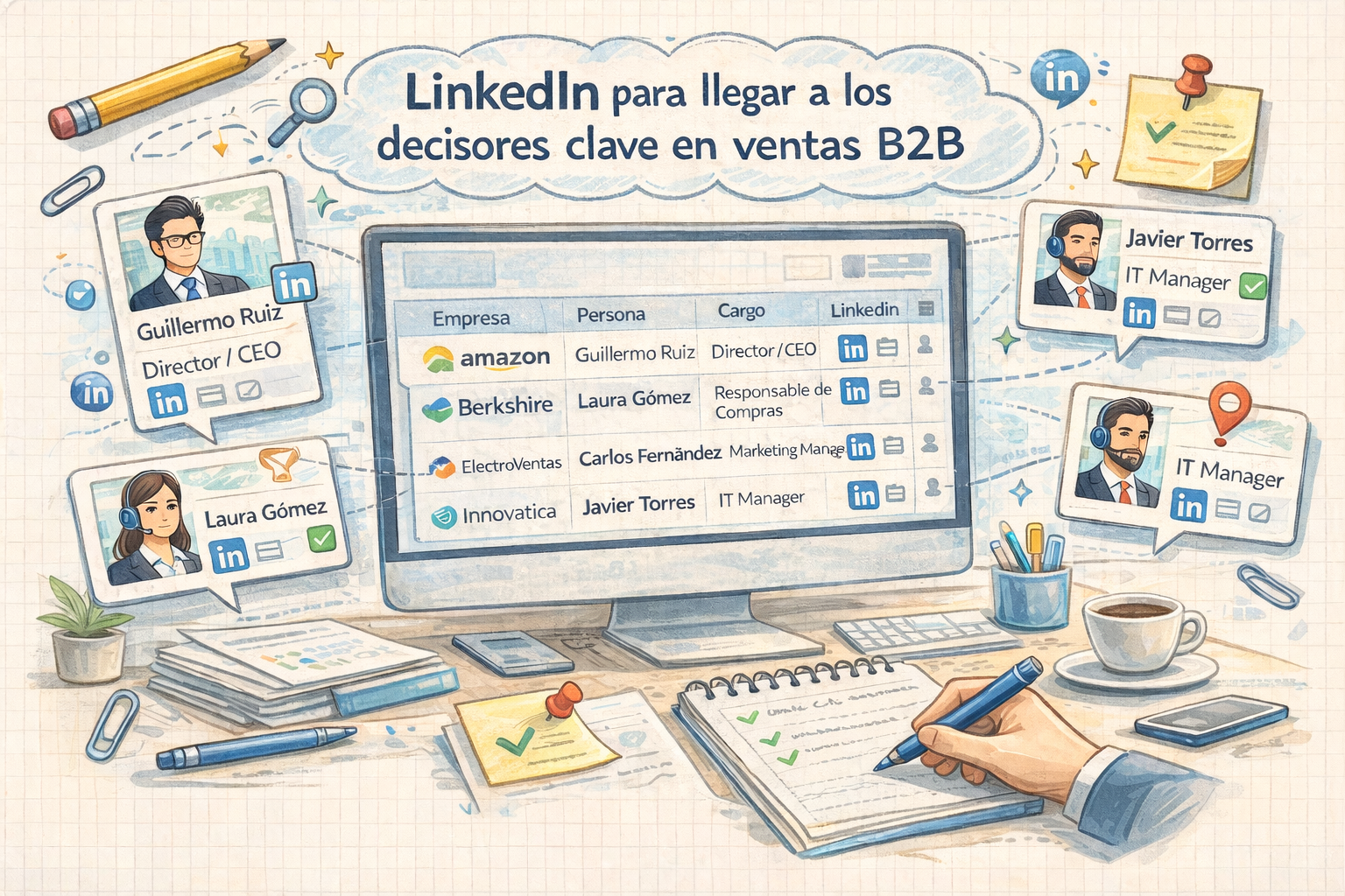 Uso de LinkedIn para prospección B2B: identificación de decisores, cargos y empresas en un proceso de ventas profesional.