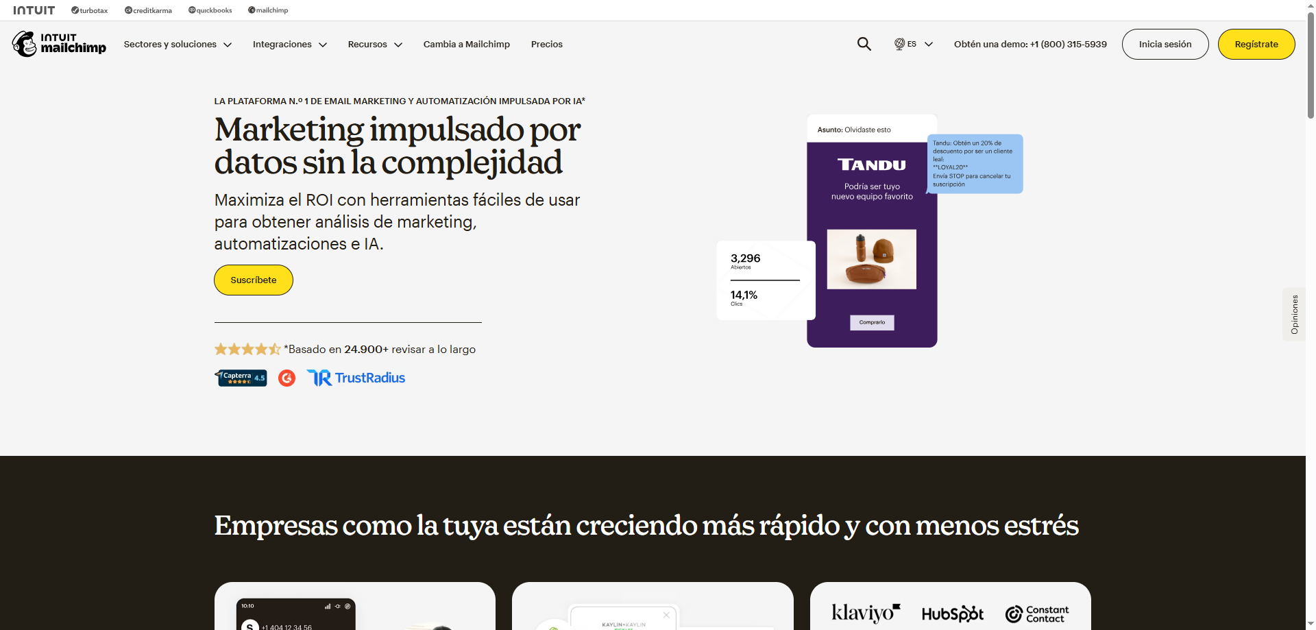 Captura de pantalla de la interfaz de Mailchimp