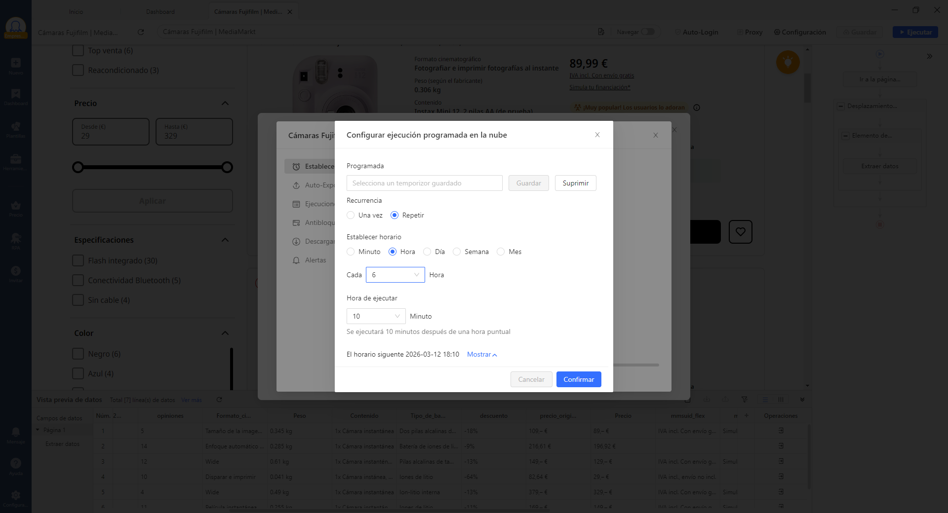 Programar la recopilación de datos en Octoparse, por ejemplo. cada 6 seis horas.