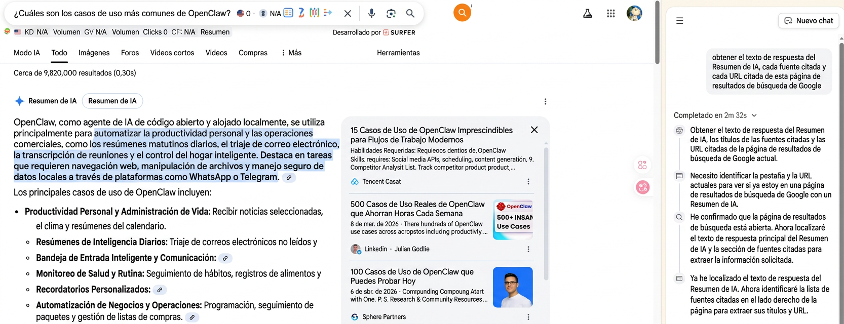 Extensión Chat4Data para scraping Google AI Overview