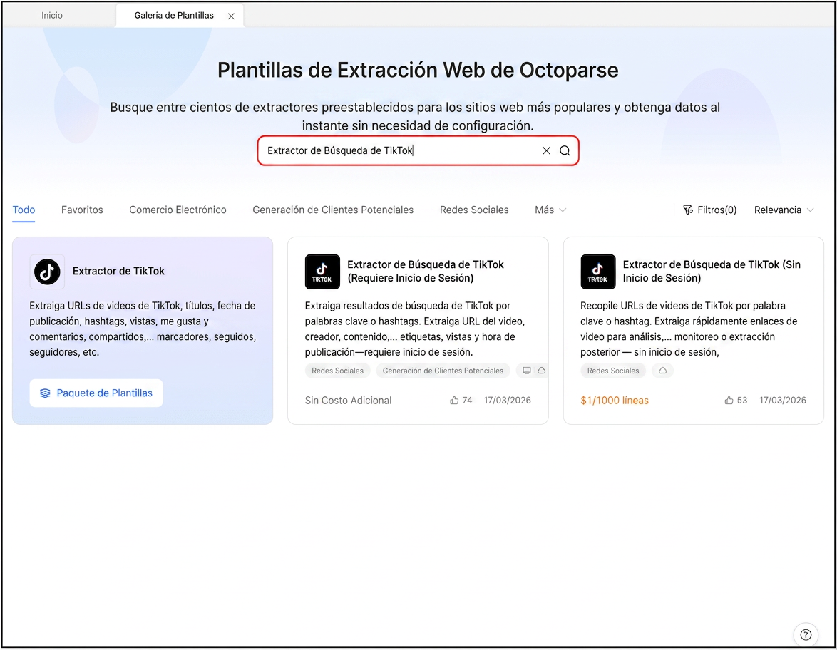 usar la plantilla de extracción de búsquedas de tiktok para encontrar audios en tendencia