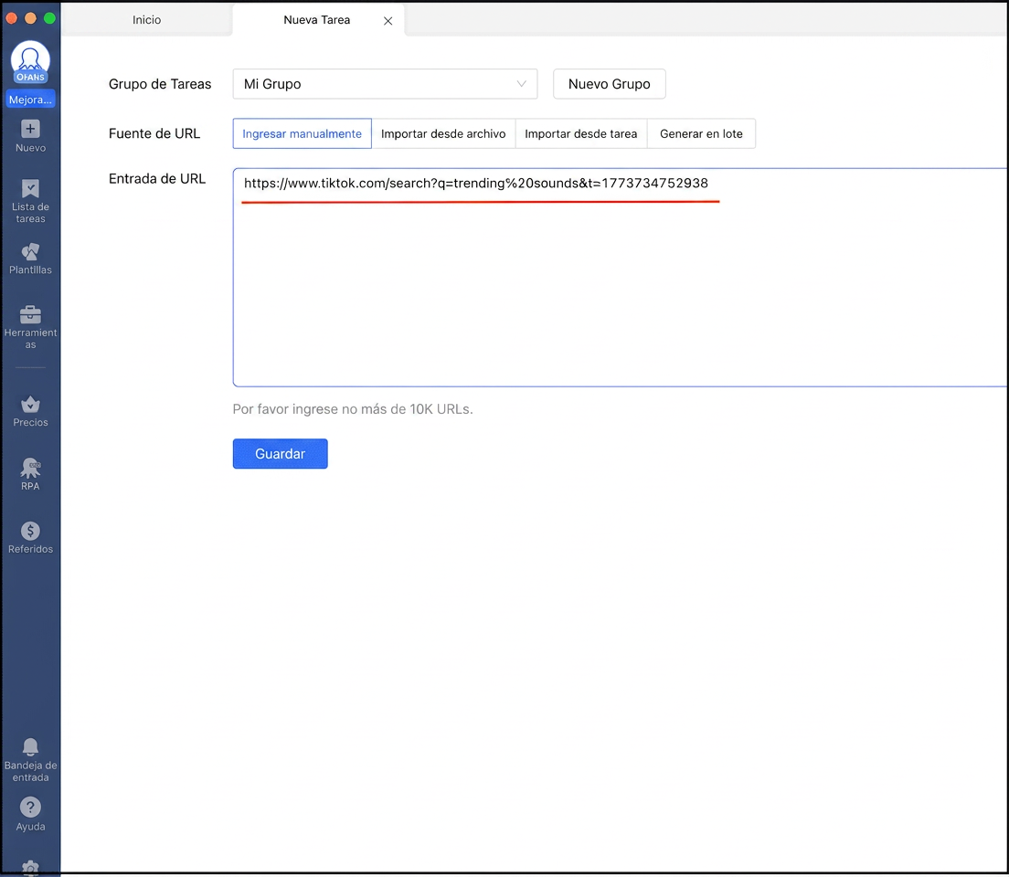 crear una tarea de extracción manual en octoparse