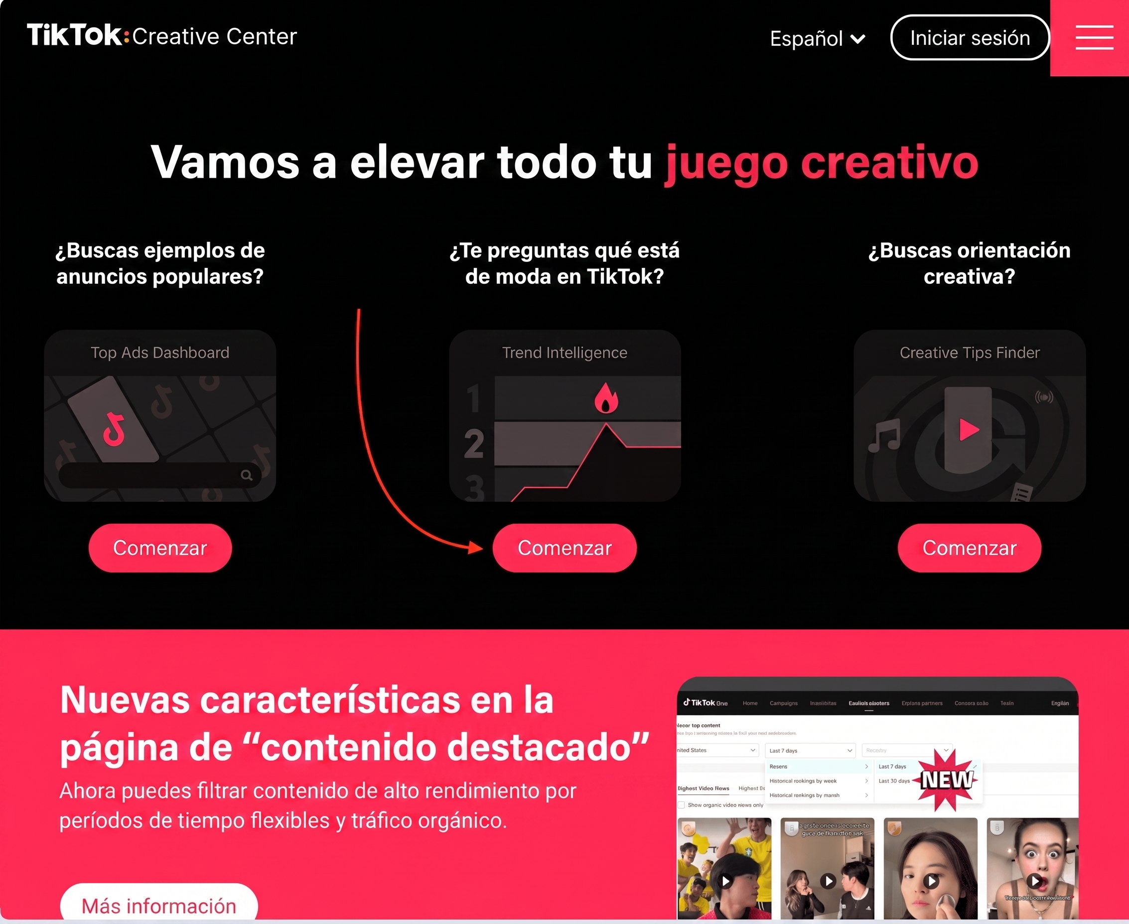 probar el centro creativo de tiktok