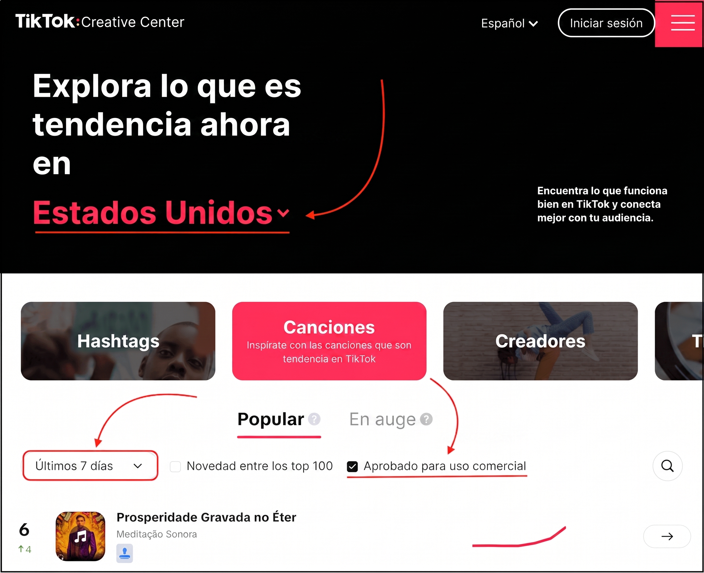 aplicar filtros en la página de tendencias