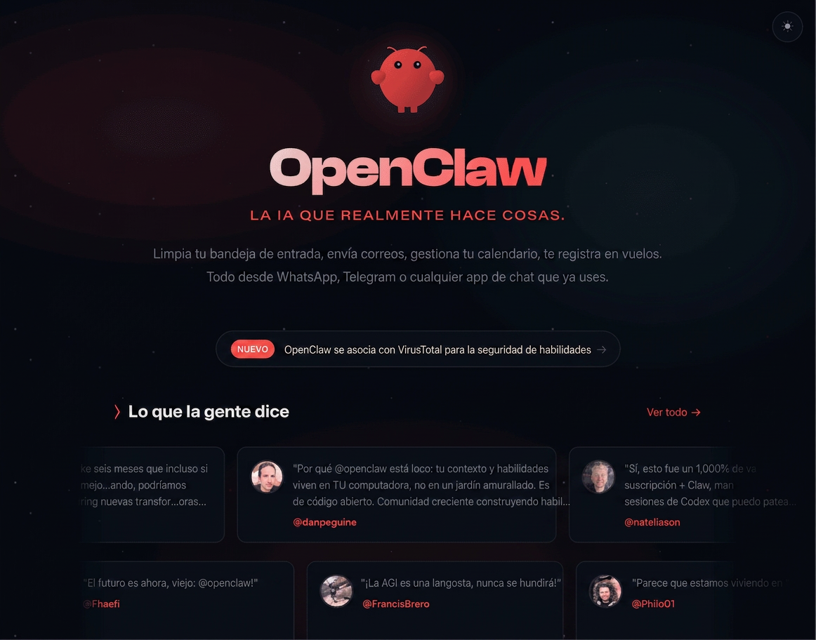 página de inicio de OpenClaw para web scraping