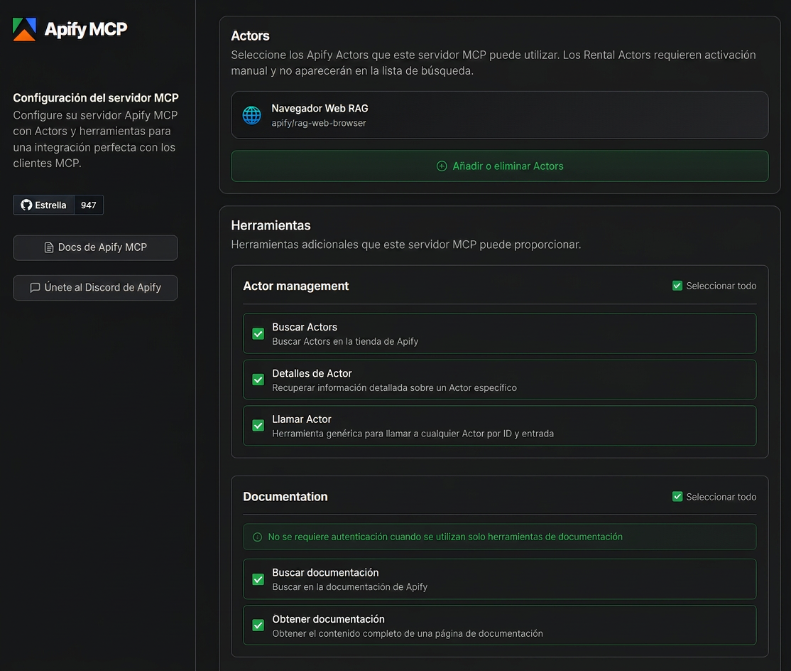 Plataforma Apify MCP para desarrolladores
