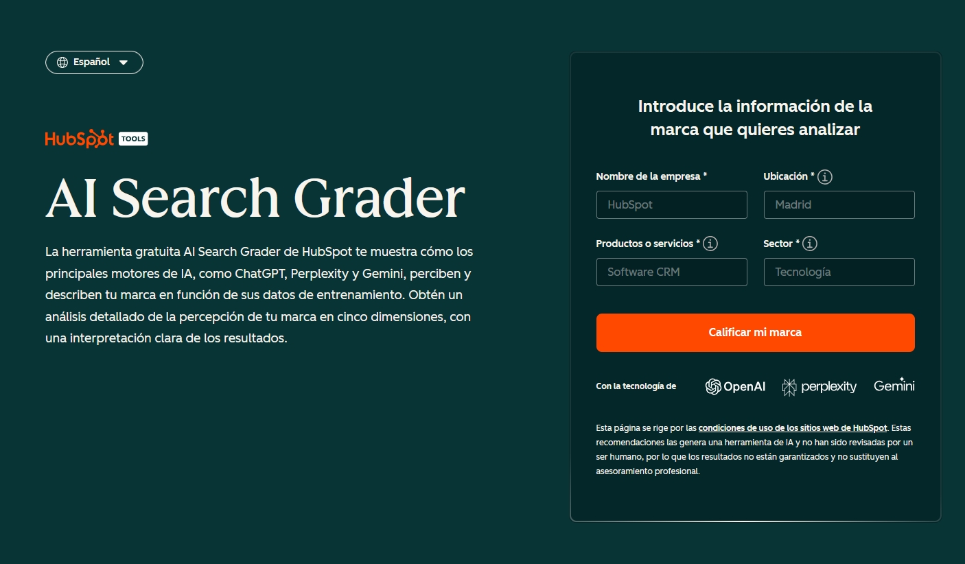 La interfaz de HubSpot AEO trader