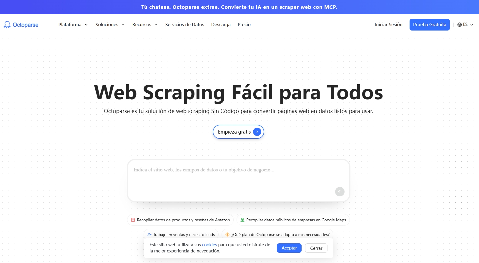 La interfaz de Octoparse