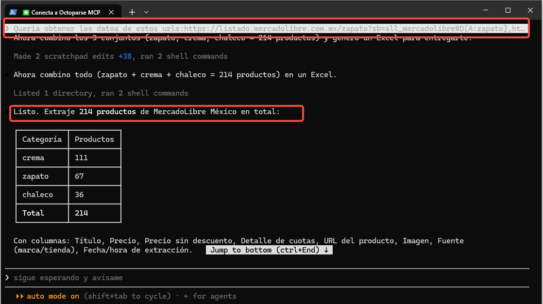 extracción de productos de MercadoLibre con Octoparse MCP