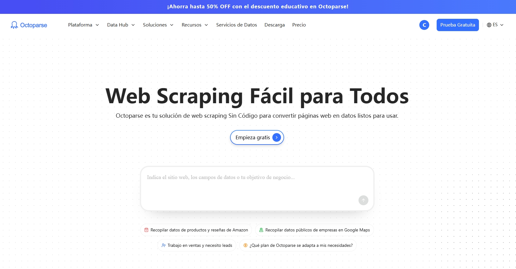 la interfaz de Octoparse