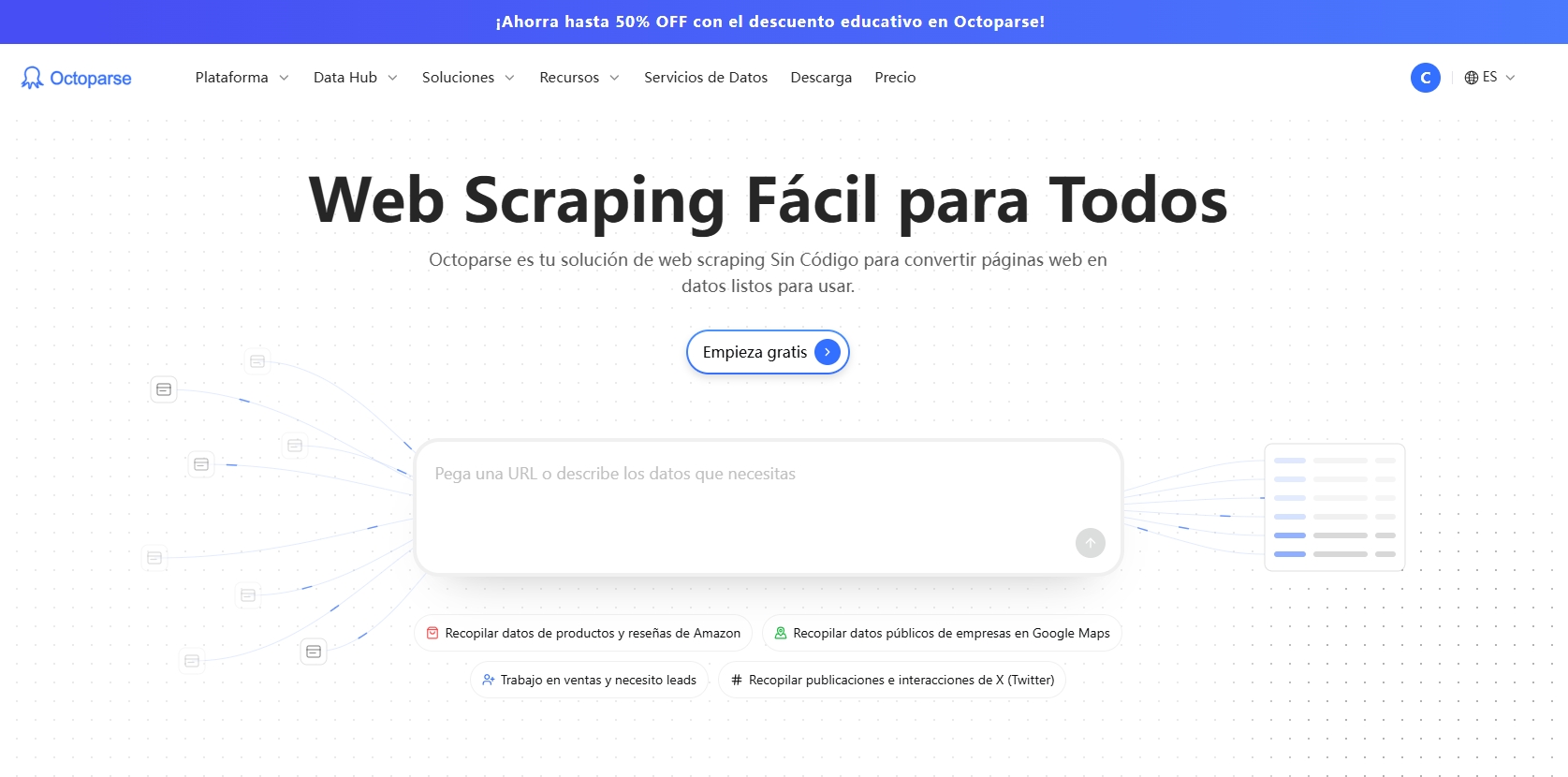 el asistente de IA de la página de inicio de Octoparse