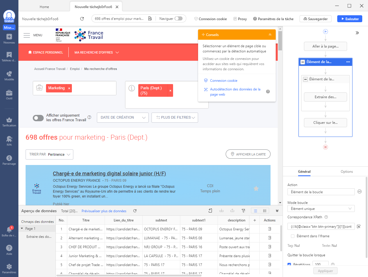 octoparse - france travail scraping