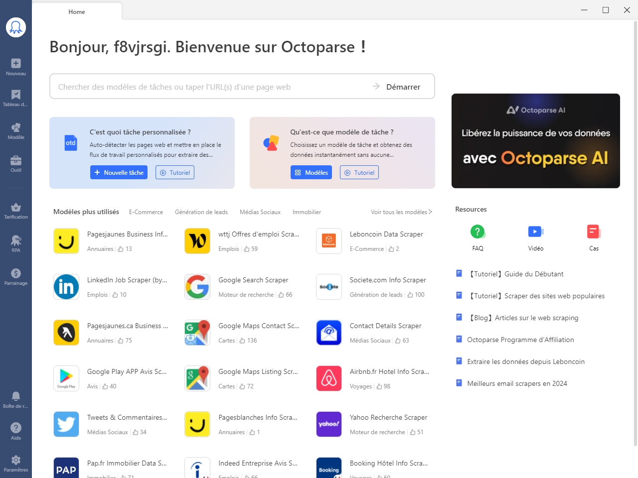 octoparse français interface