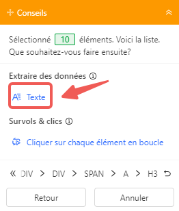 La marche d'extraire les éléments