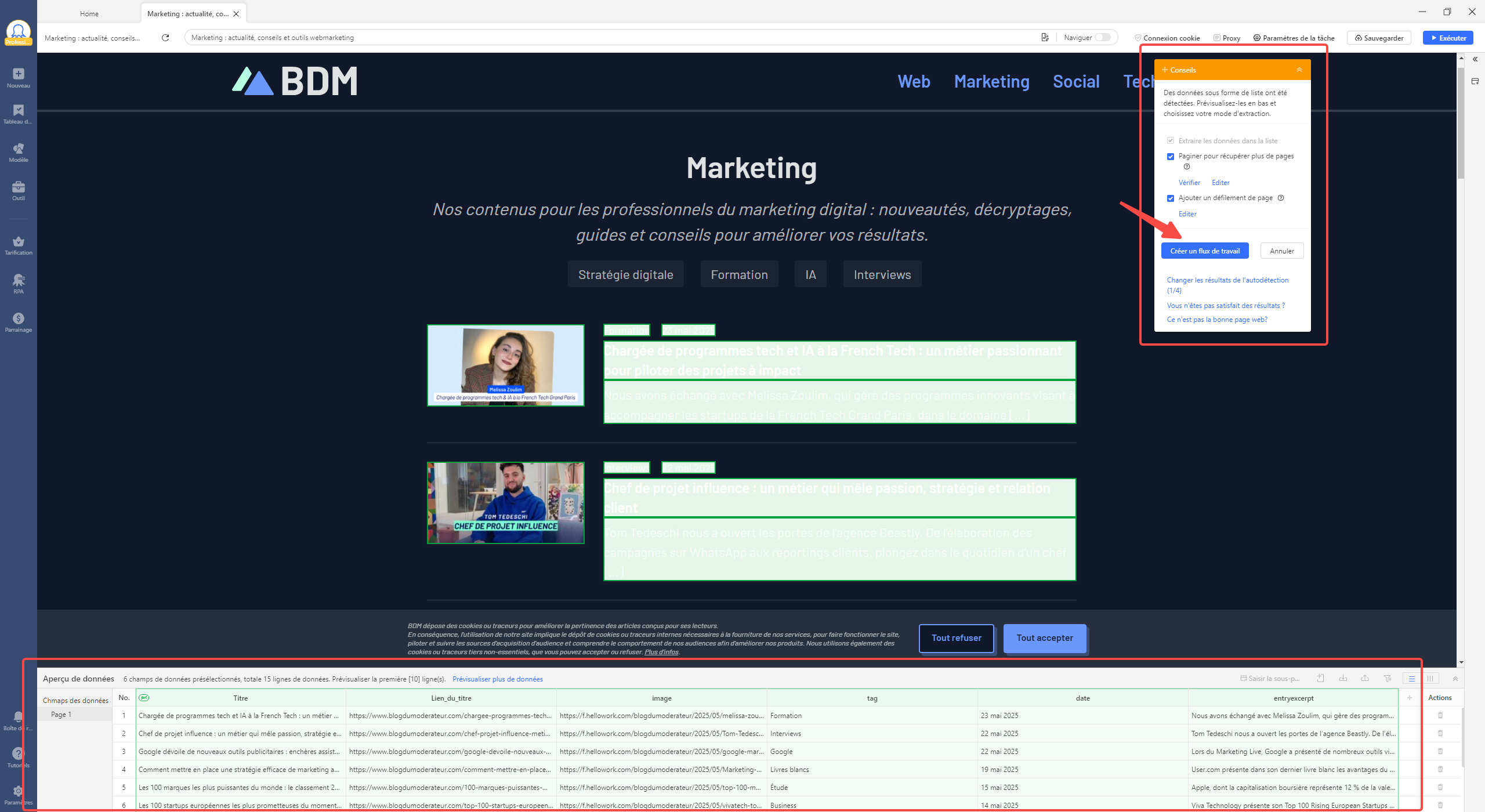 L'interface de scraping BDM