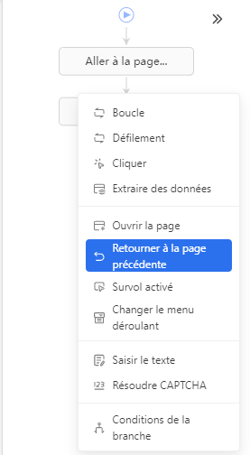 L'action d'ajouter Retourner à la page précédente