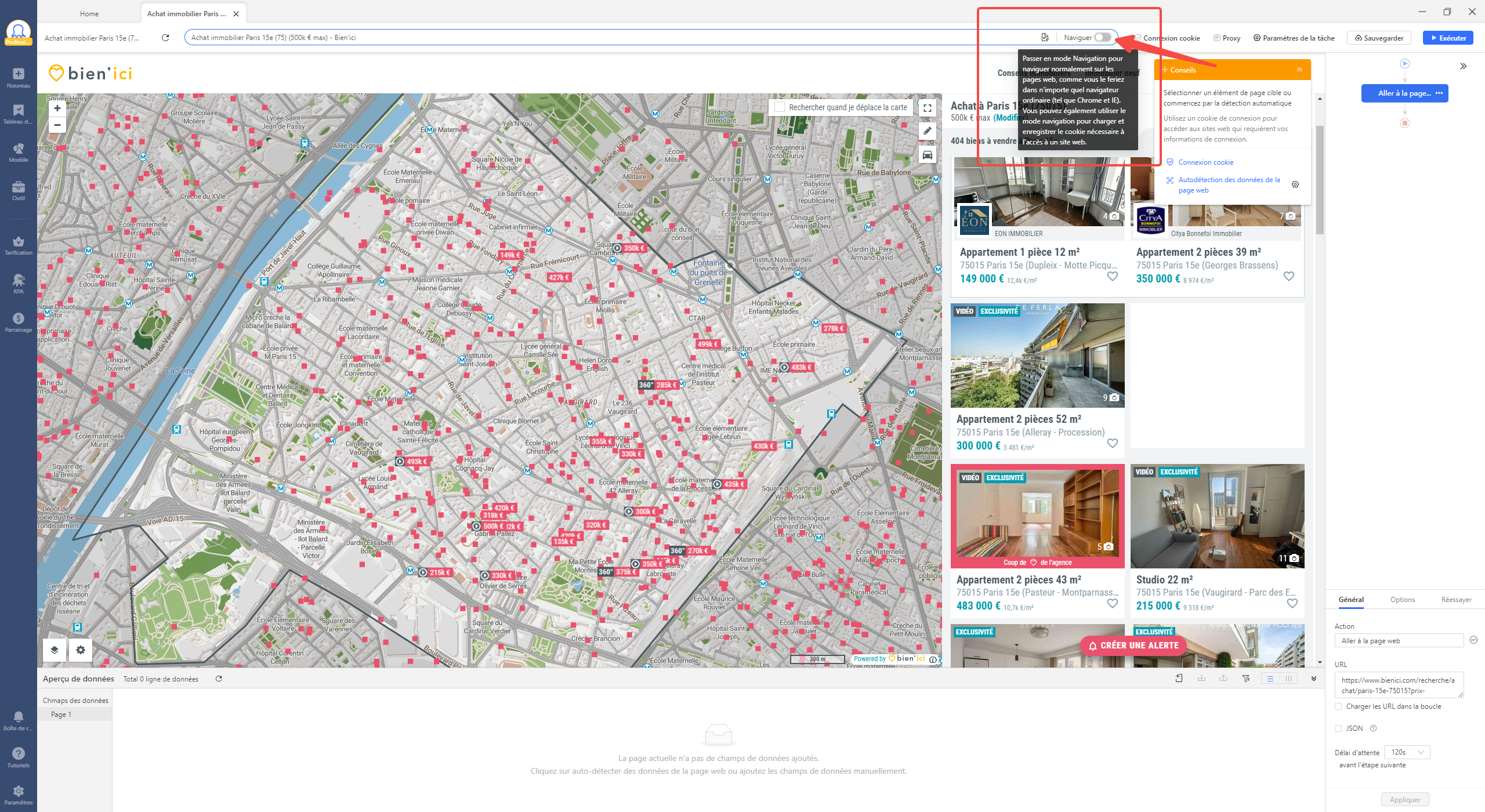 Activer le mode de la navigation
