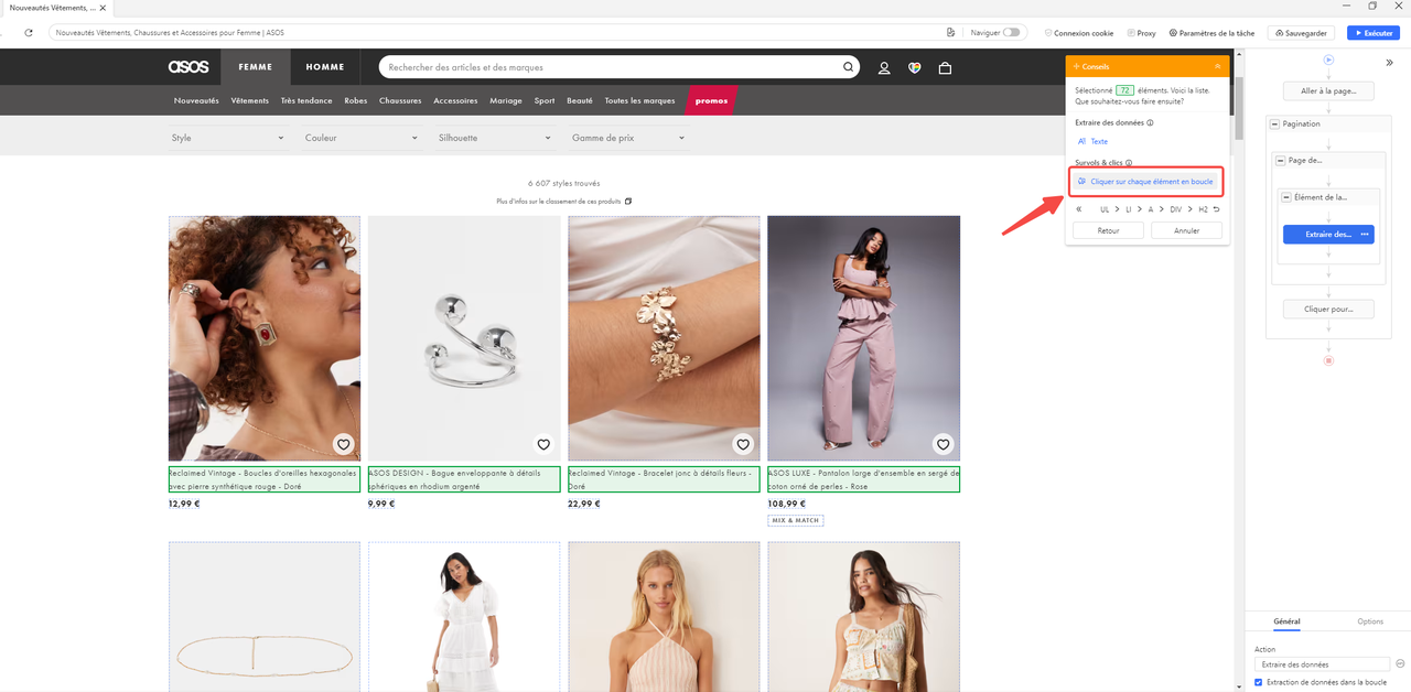 Configurer la pagination après avoir collecté les données sous-page