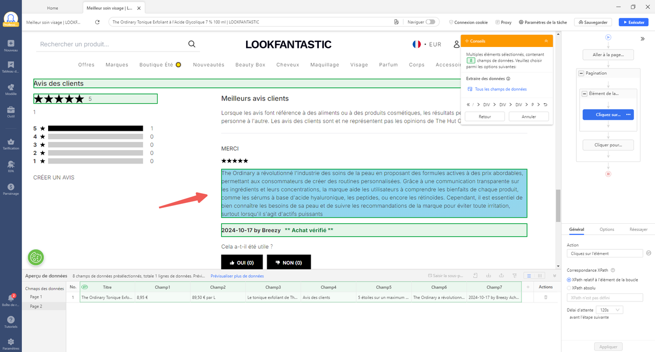 Extraire les infos souhaitées par exemple les avis clés