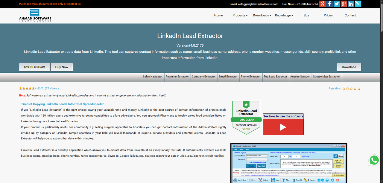 La page d'accueil de LinkedIn Lead Extractor