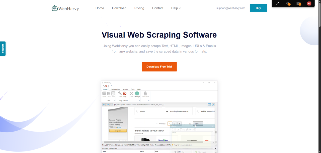 La page d'accueil de WebHarvy