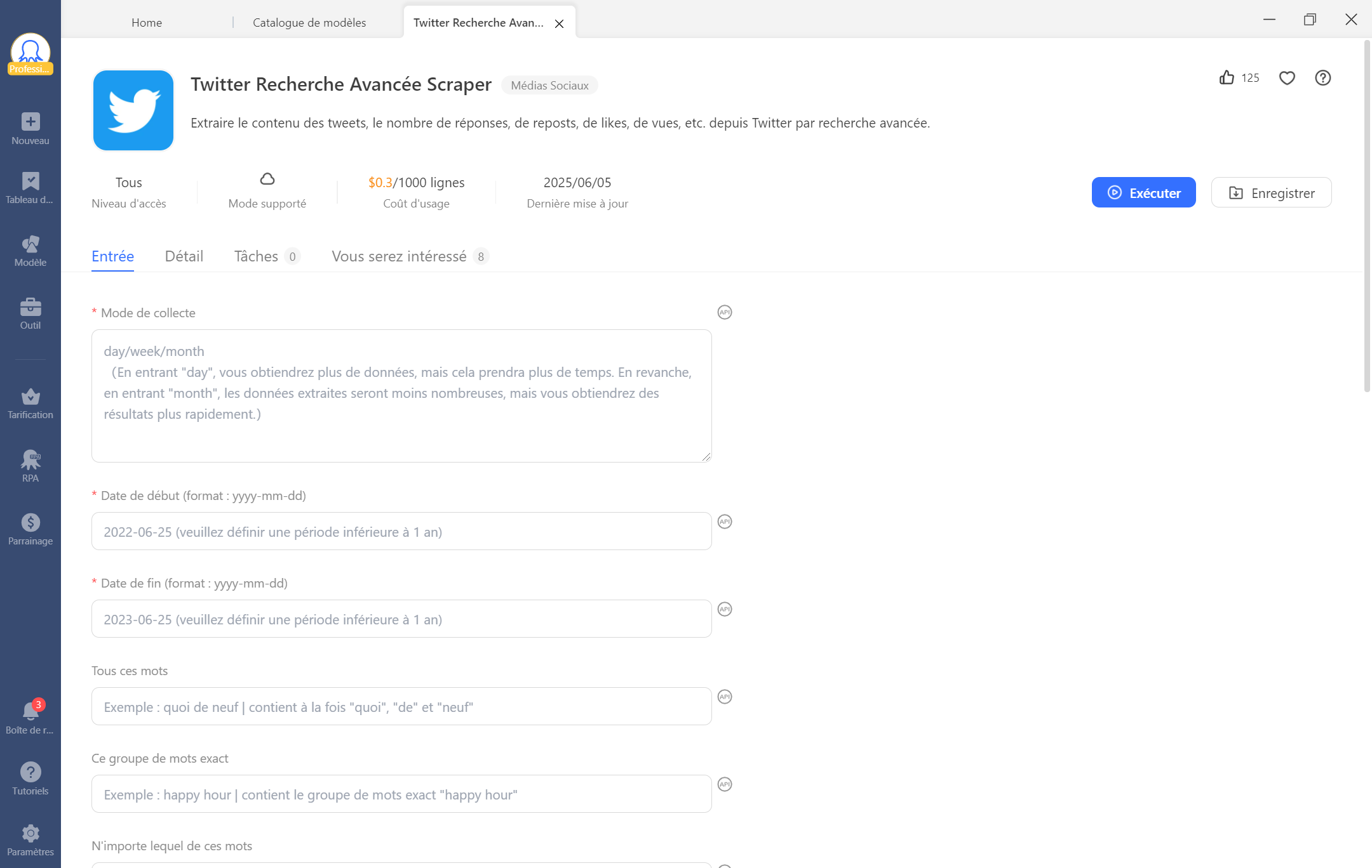 un des modèles de Twitter Scraper