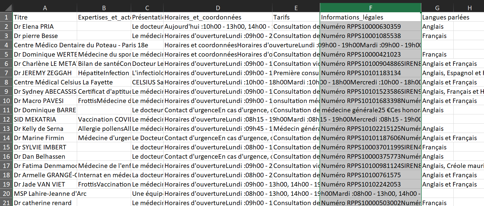l'extraction de données depuis Doctolib