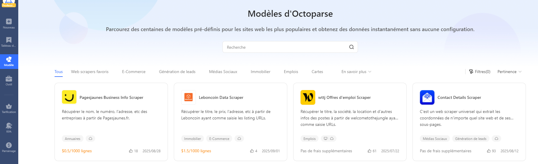 Modèles d'Octoparse