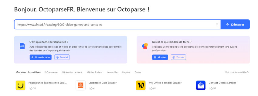 Saisir l'URL dans Octoparse