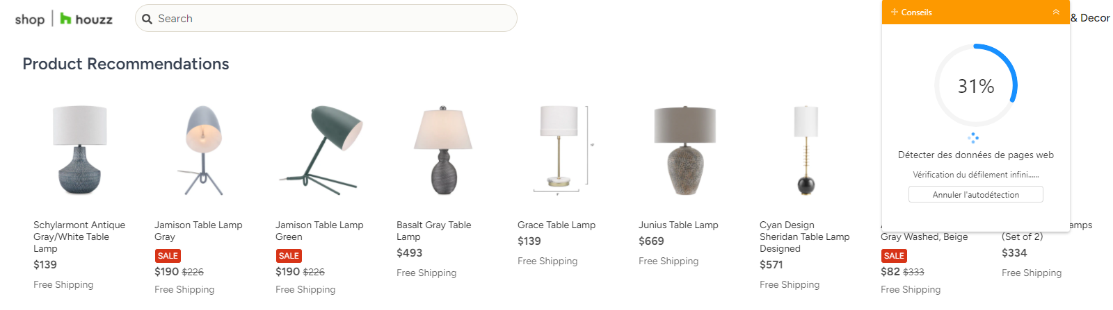 Lancer l’auto-détection des données de Houzz sur Octoparse