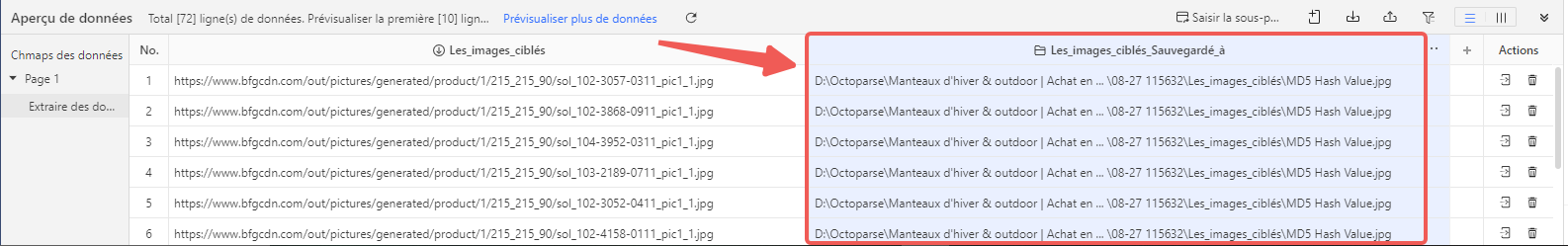l'aperçu de données dans l'Octoparse