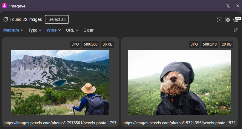Extraire des images sur Imageye